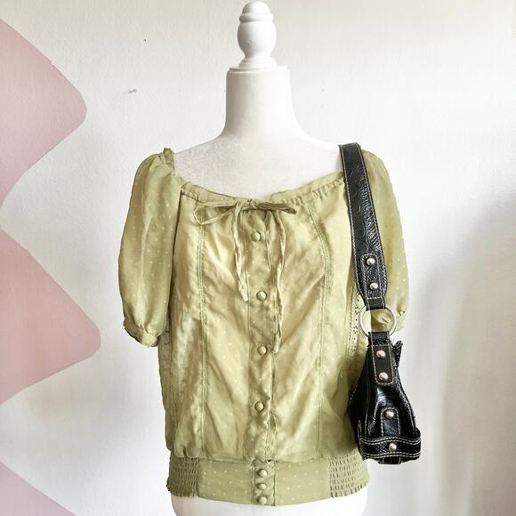 Ultra Flirt Tops - Vintage Sheer Peasant Top,‎ Y2K Cottagecore Whimsical Feminine Large